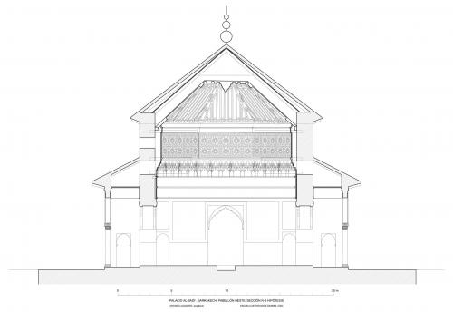 Palacio al-Badi (Marrakech, Marruecos) - Sección transversal qubba oeste hipótesis