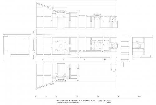 Palacio al-Badi (Marrakech, Marruecos) - Planta y secciones crujía norte