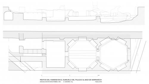 Palacio al-Badi (Marrakech, Marruecos) - Planta y sección hammam saadí