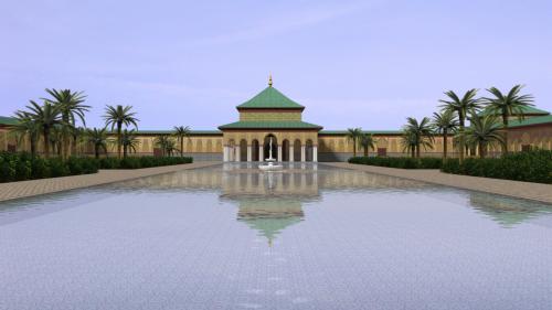 Qasr al-Badi' (Marrakech, Marruecos) - Qubba occidental y alberca central desde el pabellón este