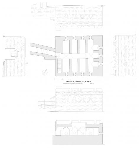 Bury Sayj Ahmad (Fez al-Yadid, Marruecos) - Planta, alzados y sección