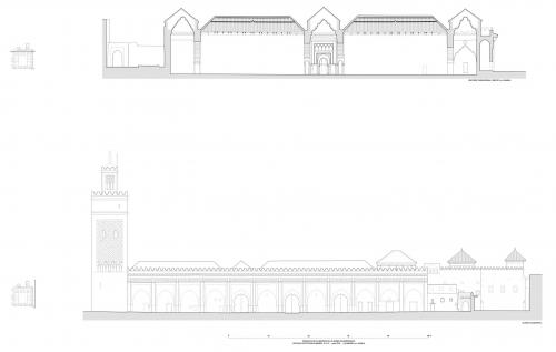 Mezquita de la Qasba (Marrakech, Marruecos) - Sección tranversal y alzado oeste