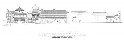 Alcázar de Sevilla - Sección longitudinal palacio D. Pedro y puerta