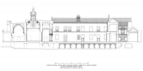 Alcázar de Sevilla - Sección longitudinal patio del Crucero