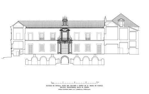 Alcázar de Sevilla - Sección hacia norte patio del Crucero