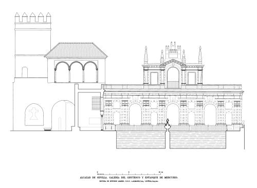 Alcázar de Sevilla - Alzado Galería Grutesco y Estanque Mercurio