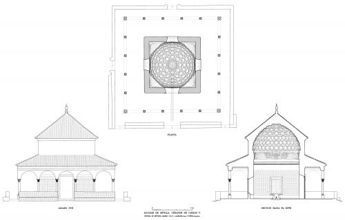 Alcázar de Sevilla - Planta, alzado y sección Cenador Carlos V