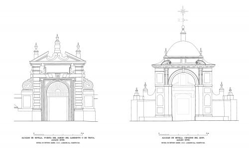 Alcázar de Sevilla - Alzados puerta JardínLaberinto y cenador León
