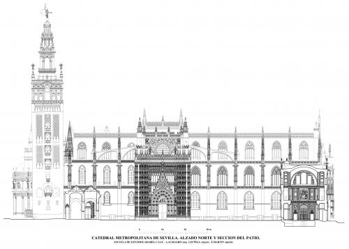 Catedral de Sevilla - Alzado norte y sección del patio 