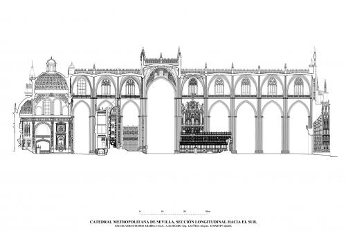 Catedral de Sevilla - Sección longitudinal hacia el sur 