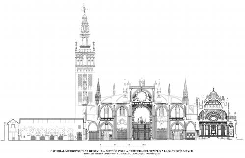 Catedral de Sevilla - Sección por la cabecera del templo y sacristía