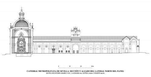 Catedral de Sevilla - Sección y alzado del lateral norte del patio 