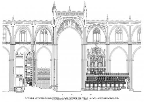 Catedral de Sevilla - Alzado interior  coro y capilla mayor hacia sur
