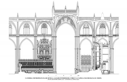 Catedral de Sevilla - Alzado interior coro y capilla mayor hacia norte