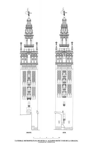Catedral de Sevilla - Alzados oeste y sur de la Giralda 