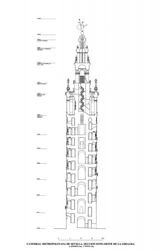 Catedral de Sevilla - Sección este-oeste de la Giralda 