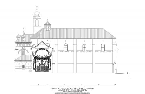 Cartuja de la Asunción (Granada) - Alzado norte y sección de sacristía   