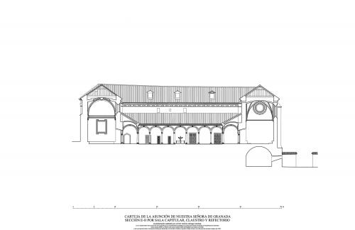 Cartuja de la Asunción (Granada) - Sección E-O por refectorio y claustro