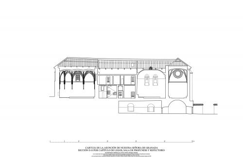 Cartuja de la Asunción (Granada) - Sección E-O por refectorio, y capítulo  legos   