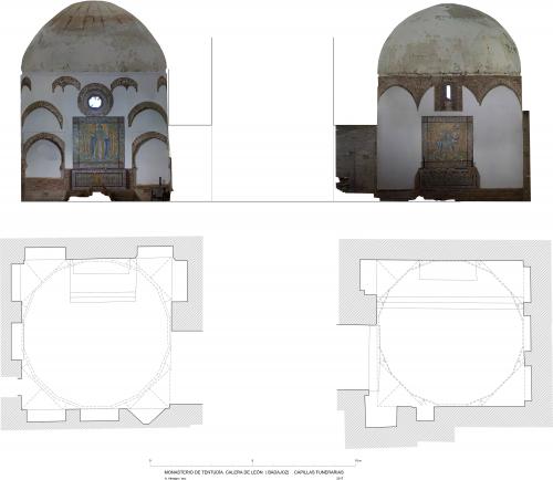 Monasterio de Tentudía (Monesterio, Badajoz) - Planta y secciones qubbas funerarias