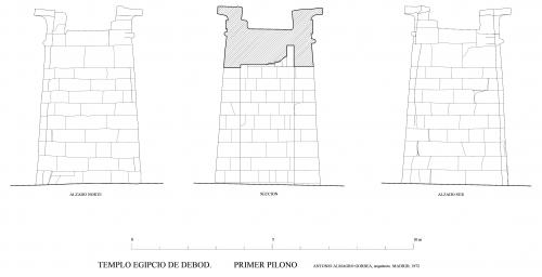 Templo de Debod (Madrid) - Primer pilono. Alzados y secciones