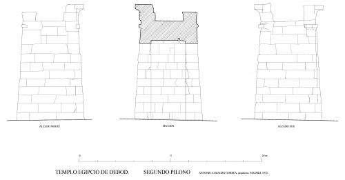 Templo de Debod (Madrid) - Segundo pilono. Alzados y secciones