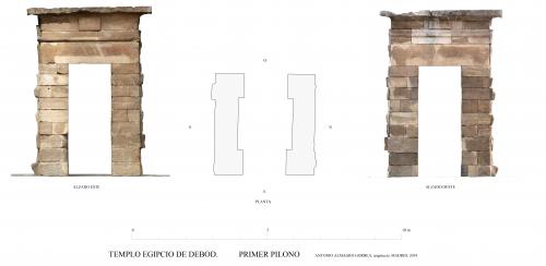 Templo de Debod (Madrid) - Primer pilono. Planta y alzados. Ortoimágenes