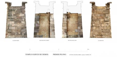Templo de Debod (Madrid) - Primer pilono. Secciones. Ortoimágenes