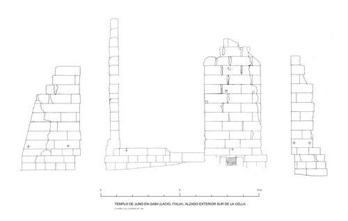 Alzado exterior sur de la cella del templo de Juno en Gabii (Italia)