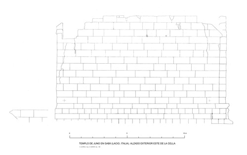 Alzado exterior este de la cella del templo de Juno en Gabii (Italia)