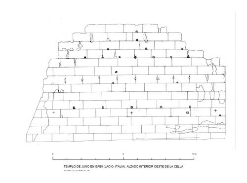 Alzado interior oeste de la cella del templo deJuno en Gabii (Italia)