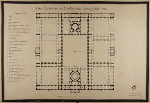 Planta principal de una casa de estudios y museo de ciencias y bellas artes