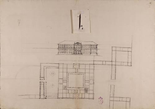 Planta y alzado de la facha principal de una casa de campo para un grande