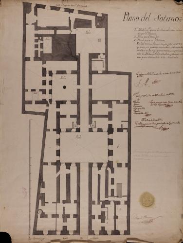 Planta de sótanos del palacio de Goyeneche para sede de la Real Academia de San Fernando