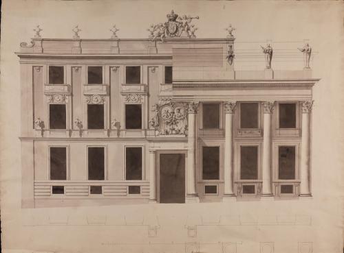 Planta y alzado de la fachada de la Real Academia de Bellas Artes de San Fernando