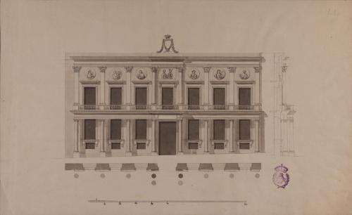 Planta, alzado y sección de la fachada de la Real Academia de Bellas Artes de San Fernando