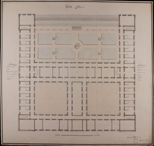 Planta principal de un colegio de farmacia con habitaciones para 20 colegiales