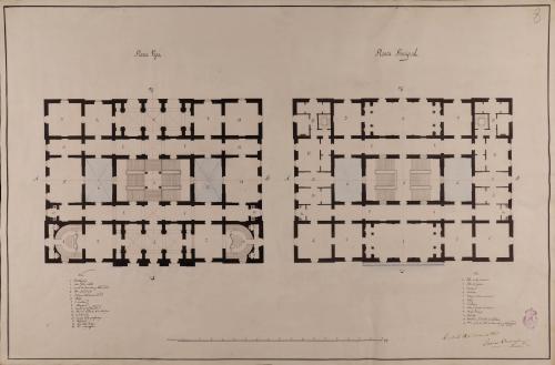 Planta baja y principal de una casa ayuntamiento con alhóndiga y escuela