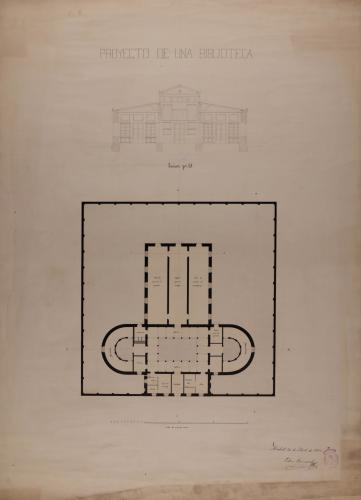 Planta y sección EJ de una biblioteca