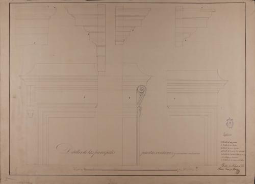 Detalles de puertas, ventanas y cornisas interiores de Audiencia para una capital de provincia