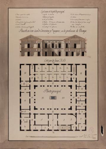 Planta principal y sección AB de una casa de corrección de mujeres en la provincia de Vizcaya