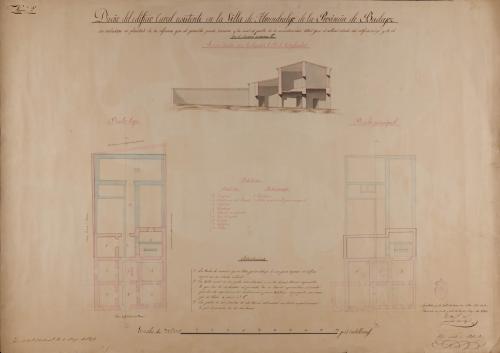 Plantas baja y principal del edificio antiguo y su reforma, y sección AB de una cárcel para la Villa de Almendralejo