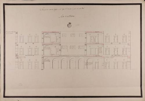 Sección del edificio a lo largo del corredor y a las de los deudores de una cárcel nueva para Liverpool