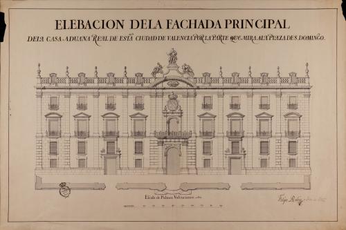 Planta y alzado de la fachada principal de la aduana real de la ciudad de Valencia. 