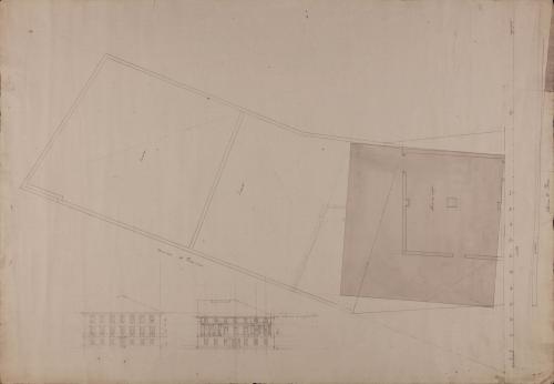 Plano topográfico y apunte del alzado de las fachadas de la aduana en la plaza Constitucional de Irún