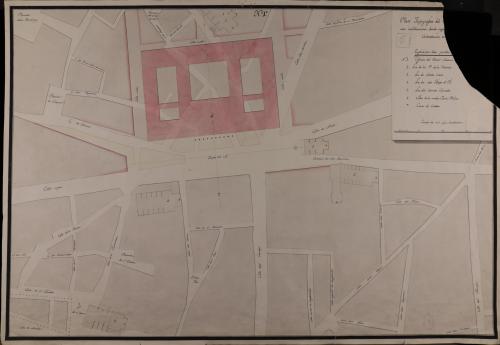 Plan topográfico de la ubicación de la casa bolsa o de contratación para Madrid