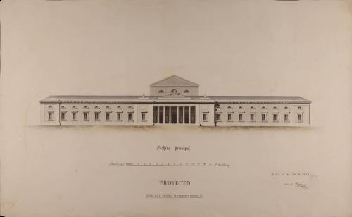Alzado de la fachada principal de una Bolsa, tribunal de comercio y consulado