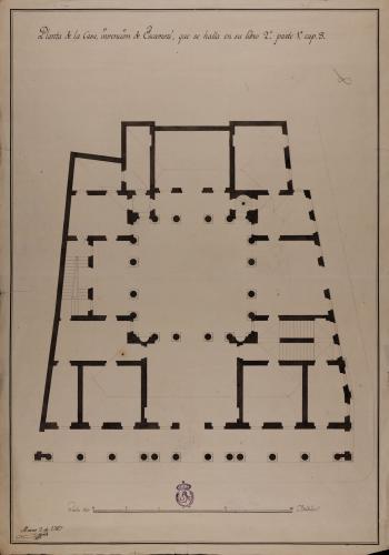 Planta de una casa de invención de Vincenzo Scamozzi que se halla en su libro 2, parte 5, cap. 8.