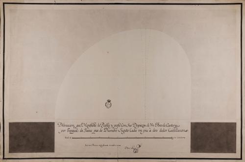 Planta y perfil con sus despiezos de un arco de cantería por tranquil de quince pies de diámetro, sujeto cada un pie a dos dedos castellanos
