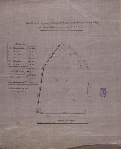 Plano topográfico del terreno adquirido por el marqués de Mirabel, en el jardín bajo del antiguo palacio de los marqueses de Malpica en Madrid